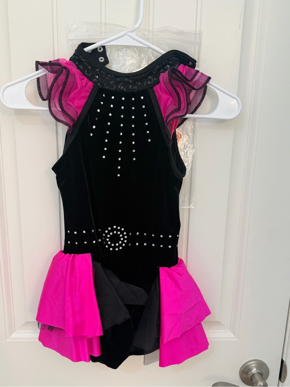Girls feminine coquette Black & Hot Pink Ruffled Dance Costume